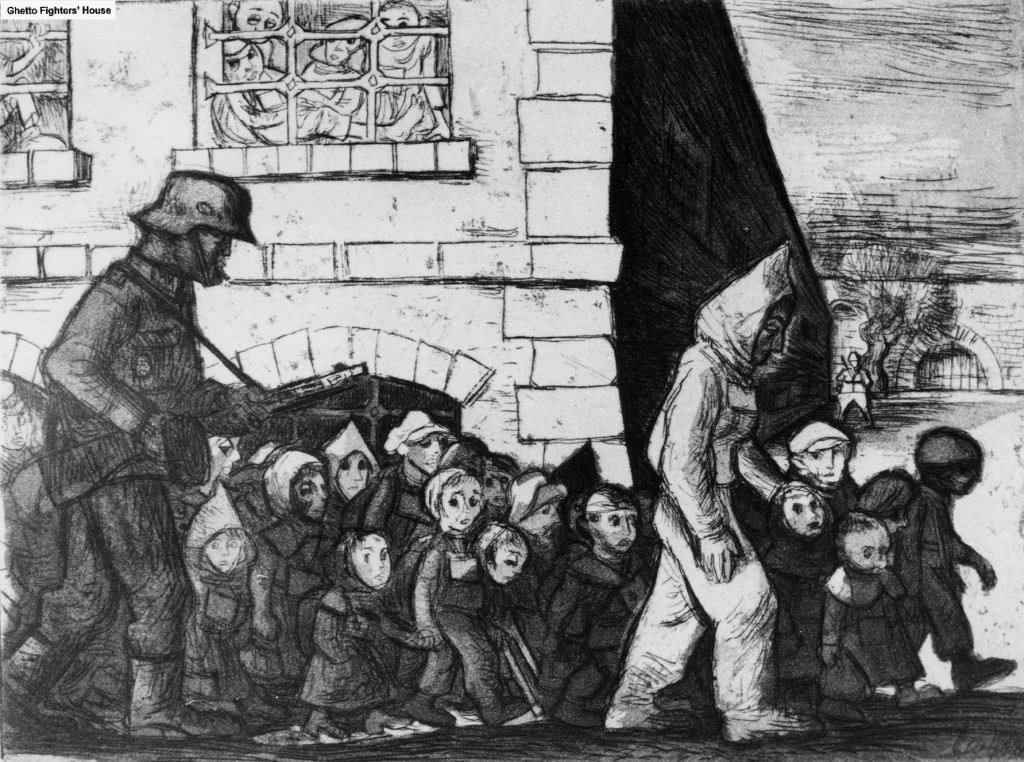 Terezin 1942: Children's Deportation -- a drypoint etching by Leo Haas.